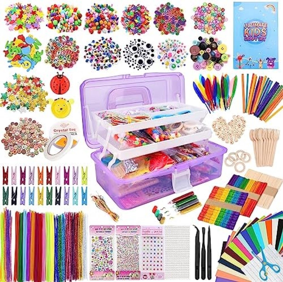 PromoHome Creatieve Knutselkit voor Kinderen - 3000+ Delen met Veilig Materiaal en Kleurrijke Accessoires