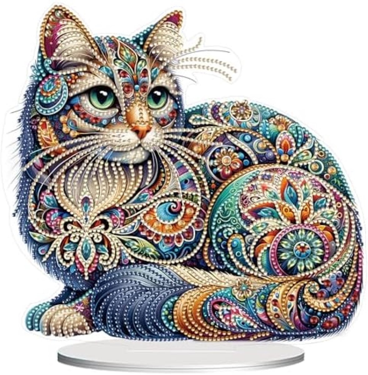 PromoHome DIY Diamant Schilderij Kat Tafel Decoratie Set - 5D Diamant Schilderen voor Volwassenen en Kinderen - Complete Creatieve Kunst Kit met Staande Acryl Kat Ornament