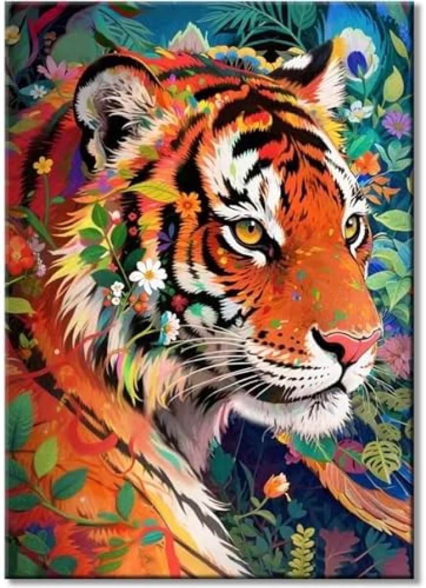 PromoHome Diamond Painting 5D Complete Set - Creatieve Knutselset met Glitterende Diamanten voor Volwassenen en Kinderen - Doe-Het-Zelf Mozaïek Kunstwerk voor Wanddecoratie 30x40 cm - Kleurrijke Tijger Design