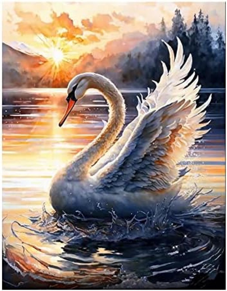 PromoHome Diamond Painting Kit Vierkante Stenen 40x50 cm - Zwaan Landschap Zonsondergang 5D Diamant Schilderij voor Volwassenen en Kinderen Creatieve Kunst Ambachten
