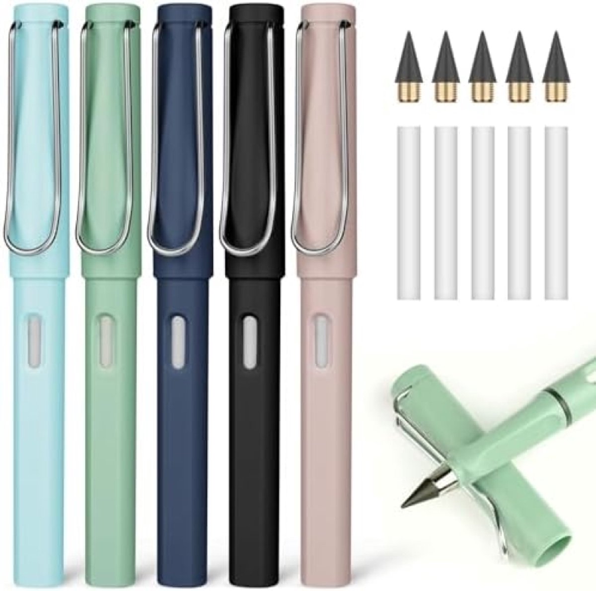 PromoHome Infinity Potlood Set - 5 Herbruikbare Inktloze Potloden Met Gum en Vervangende Puntjes - Eeuwig Schrijvend Potlood voor School, Kantoor en Tekenen