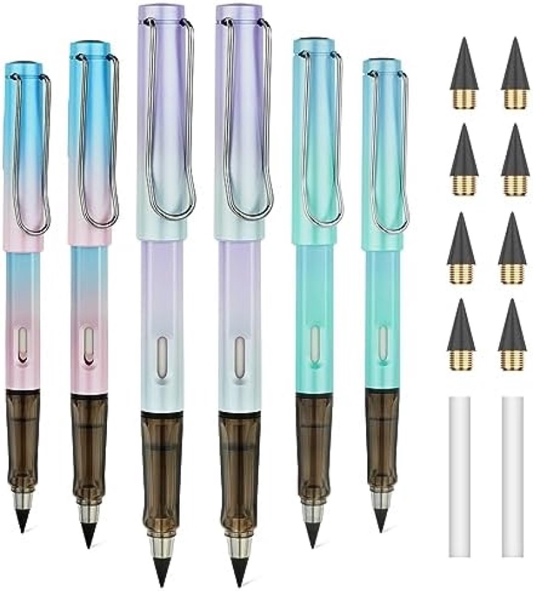 PromoHome Infinity Potlood Set - 6 Stuks Herbruikbare Inktloze Potloden Met Gum en Reserve Puntjes - Eeuwig Schrijfgerei voor School, Kantoor en Kunst