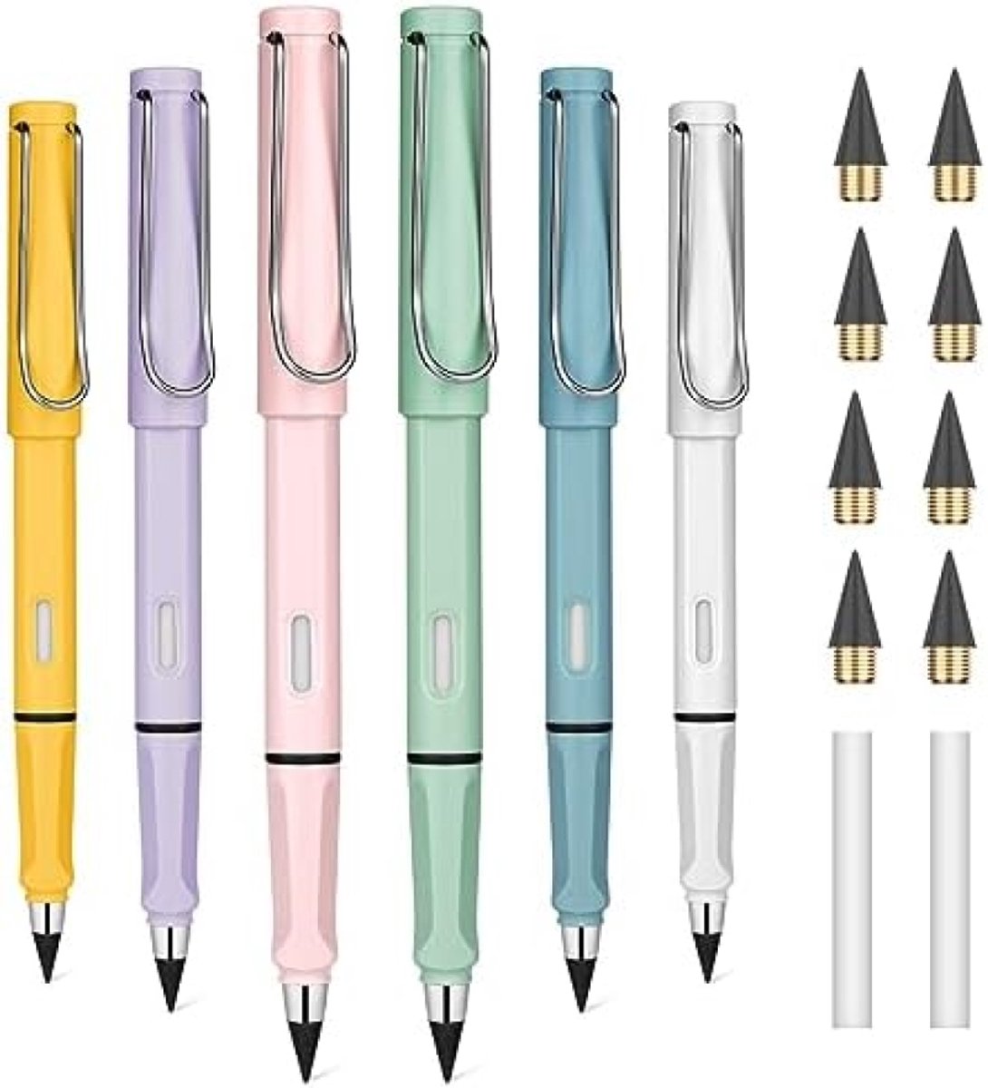 PromoHome Infinity Potlood Set - 6 Stuks Herbruikbare Inktloze Potloden Met Gum en Vervangende Puntjes - Duurzame Schrijf- en Tekengerei voor Studenten, Kantoor en Thuisgebruik