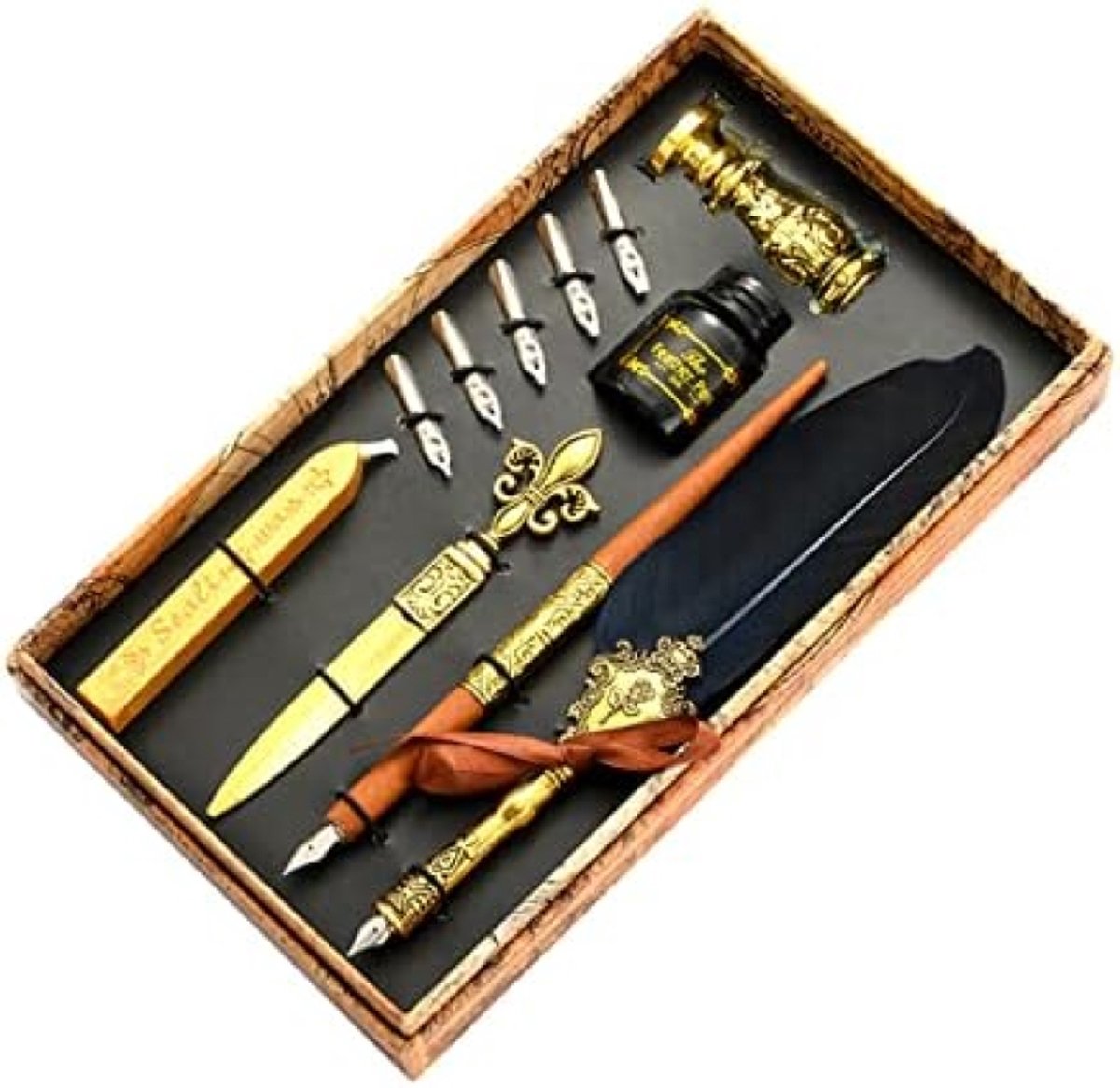 PromoHome Kalligrafie Set met Ganzenveer en Waszegel - Complete Schrijfkit met Meerdere Pennen