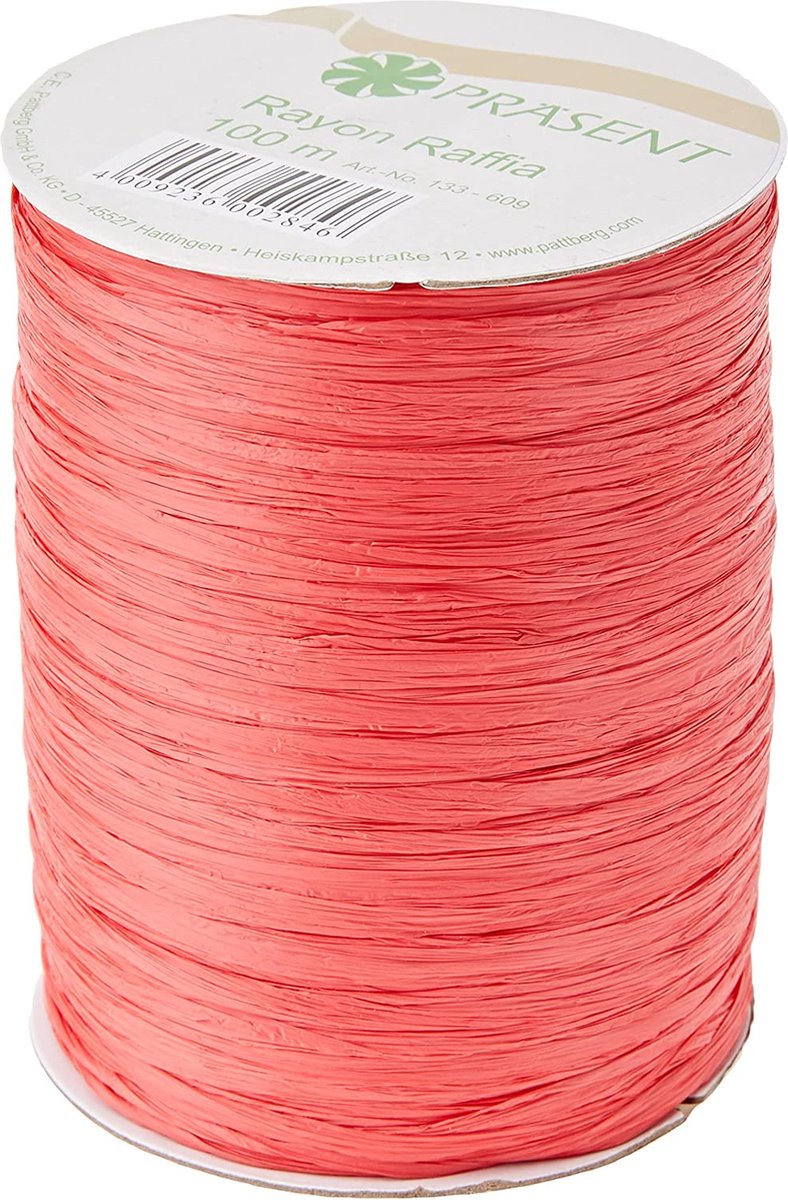 Bolduc rood raffia style papieren koordlint 100m / ± 5mm, biologisch afbreekbaar (ballon release)