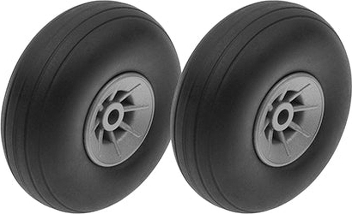 Revtec - Vliegtuig wielen - Rubber met Nylon velg - 44mm - As Dia. 3mm - 2 st