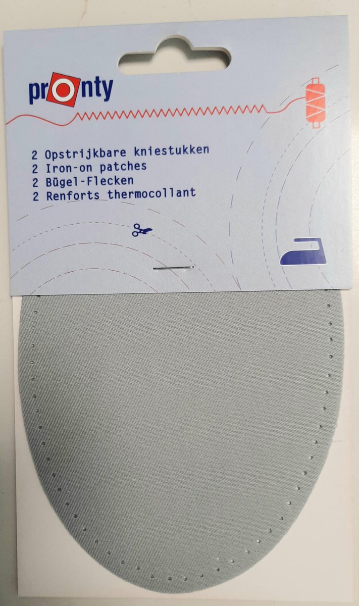 Pronty - 2 grijze opstrijkbare kniestukken / elleboogstukken - knielap - ovaal - 100% katoen keperkatoen - grijs - opstrijkbaar en/of opstikbaar