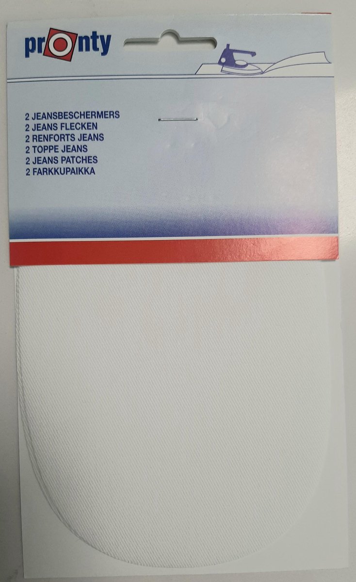 Pronty - 2 jeansbeschermers wit - opstrijkbare kniestukken / elleboogstukken - knielap - patch ovaal - 100% katoen keperkatoen - opstrijkbaar