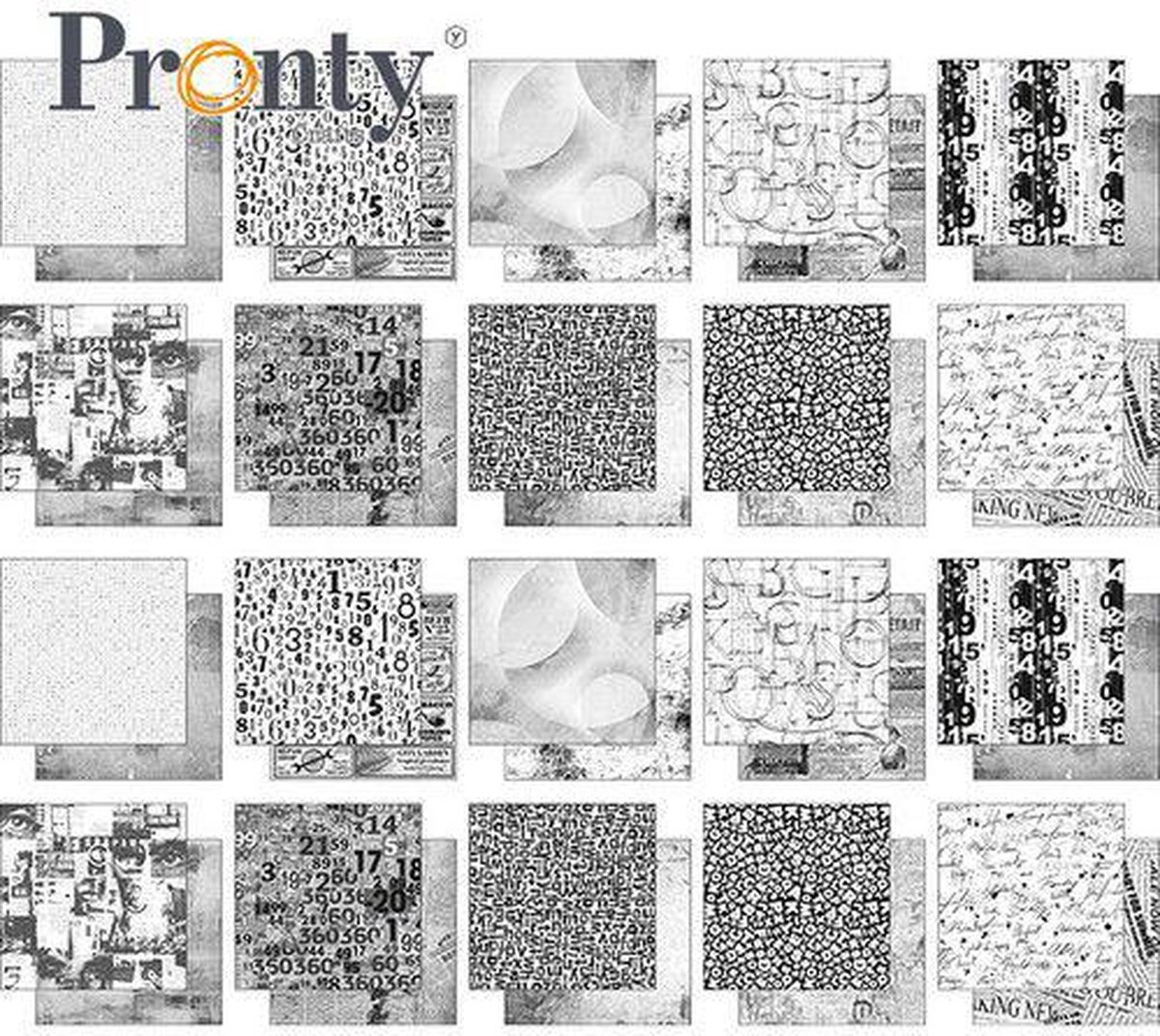 Pronty Papierset Black and White (20pcs)