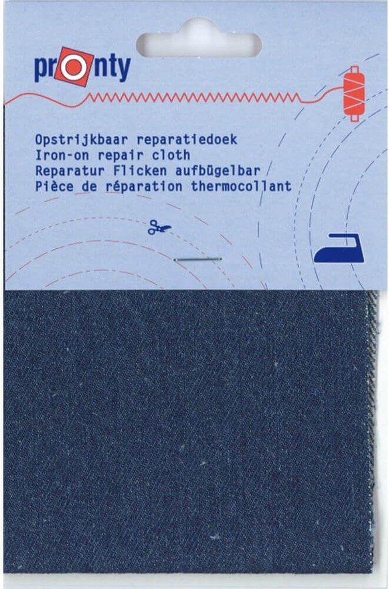   opstrijkbaar reparatiedoek - midden-blauw jeans - voor reparatie broeken, jassen en andere kleding - 10x40 cm