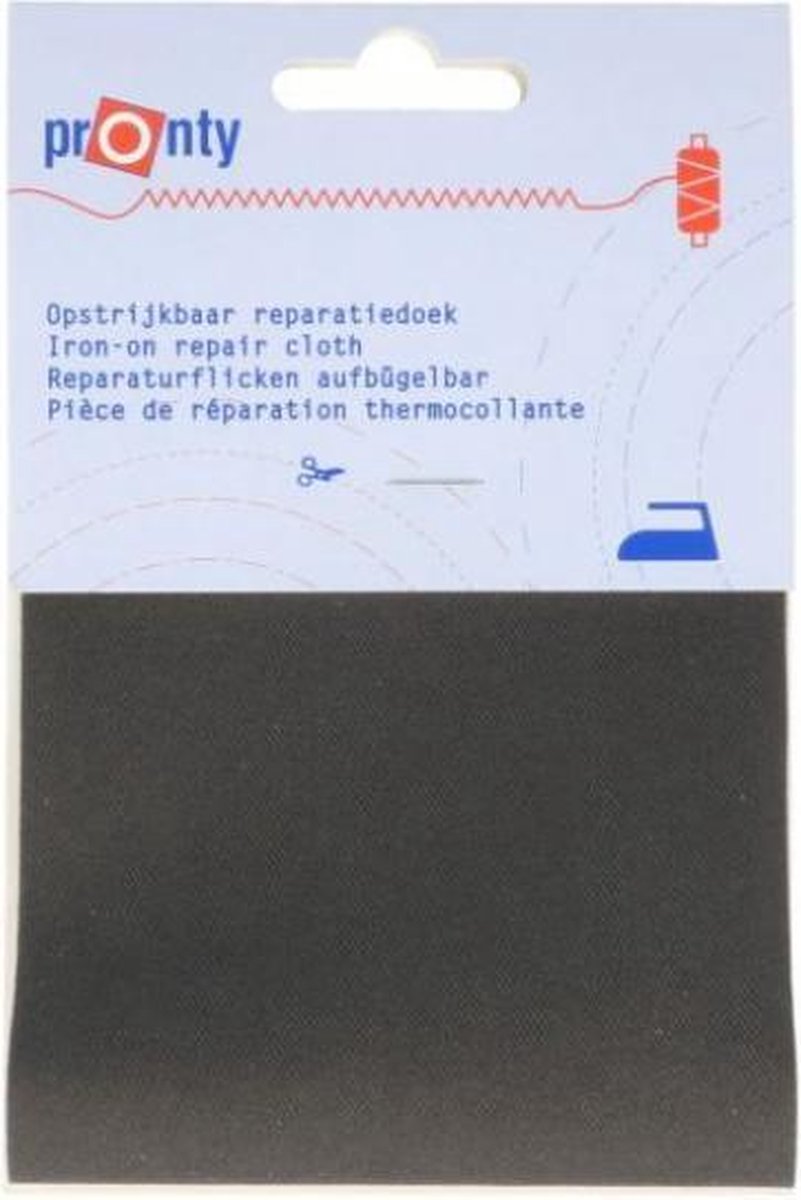   opstrijkbaar reparatiedoek - opstrijk doek zwart keper katoen - 10 x 40 cm art. 535.630.090