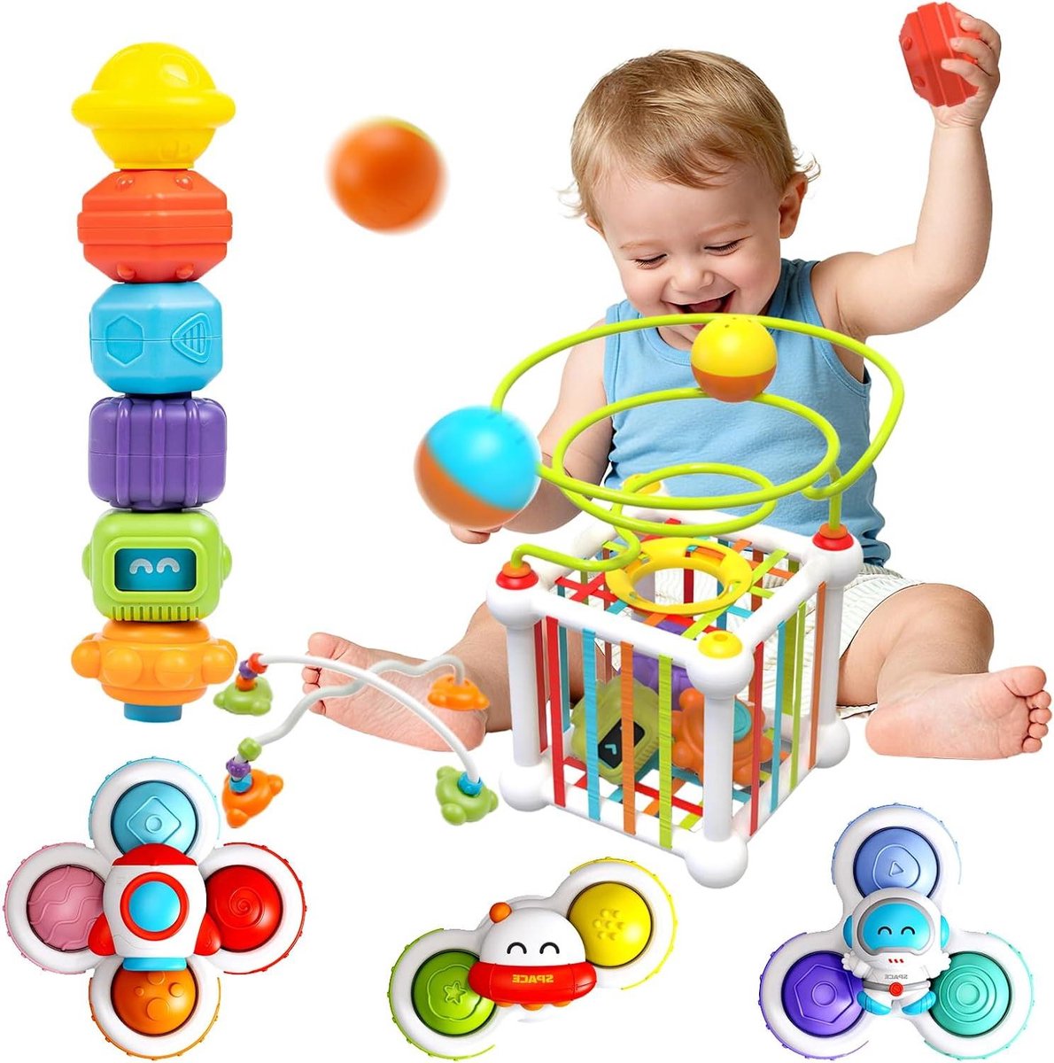 Provento - Babyspeelgoed voor 1 jaar en ouder - Montessori speelgoed - Multi-sensorisch educatief spel - Activiteitskubus - 6-18 maanden + kruipcadeau