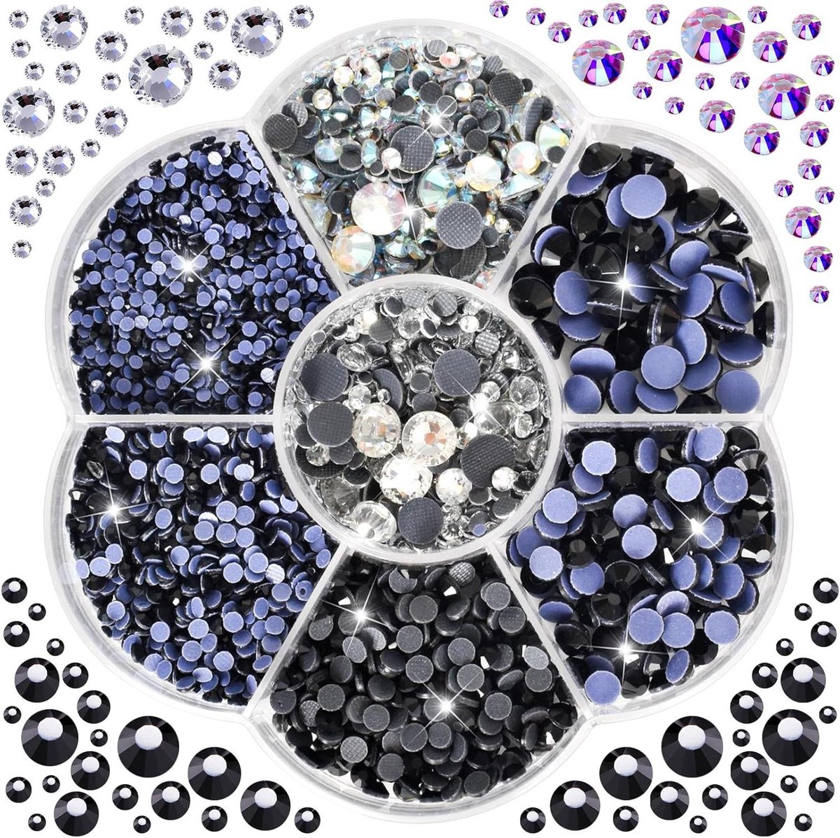Provento - Hotfix strass steentjes zwart - 3000 stuks - gemixte maten - nail art