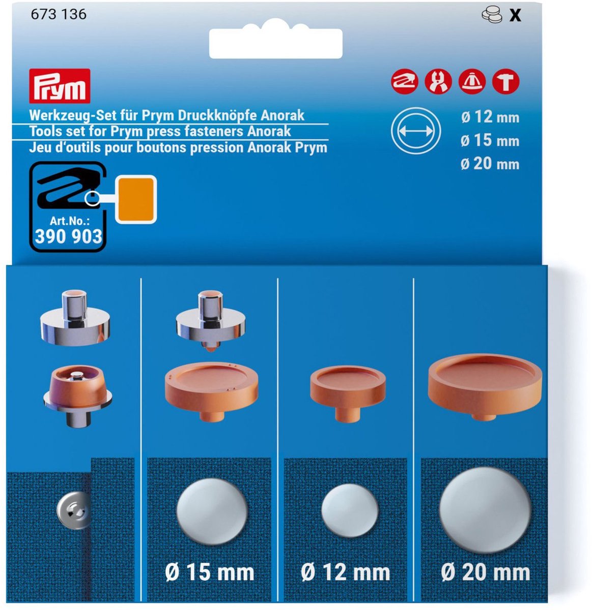 Gereedschapset drukknop.Anorak12+15+20mm - Drukknopen Anorak - Prym
