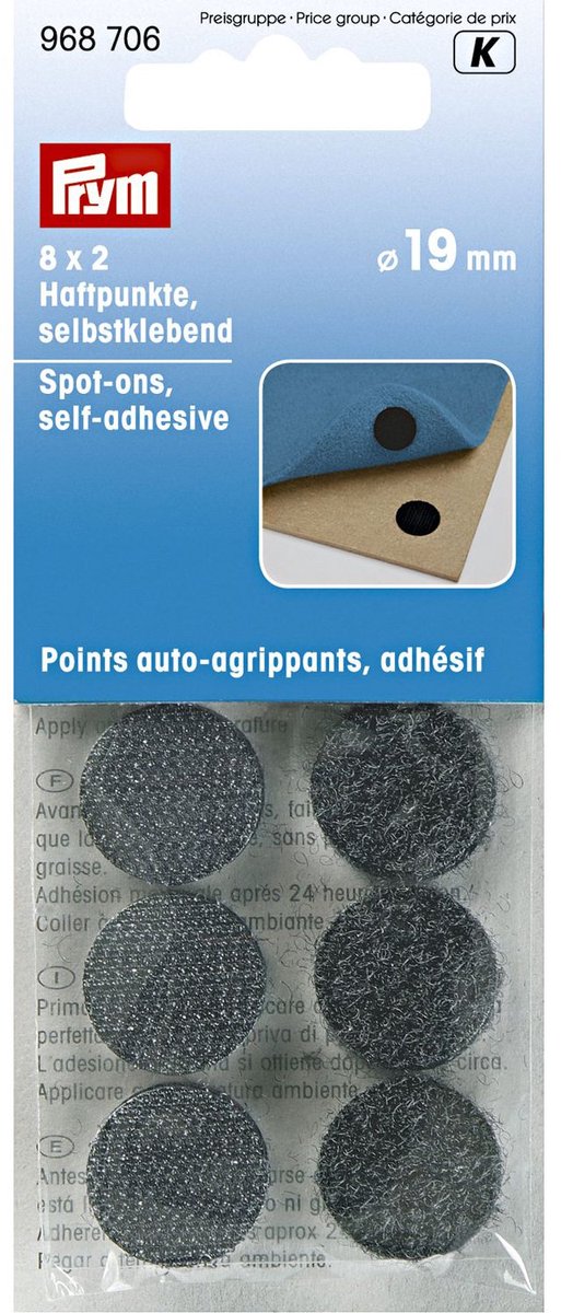 Klittenbandpunten zelfklevend zwart 8x2 st.