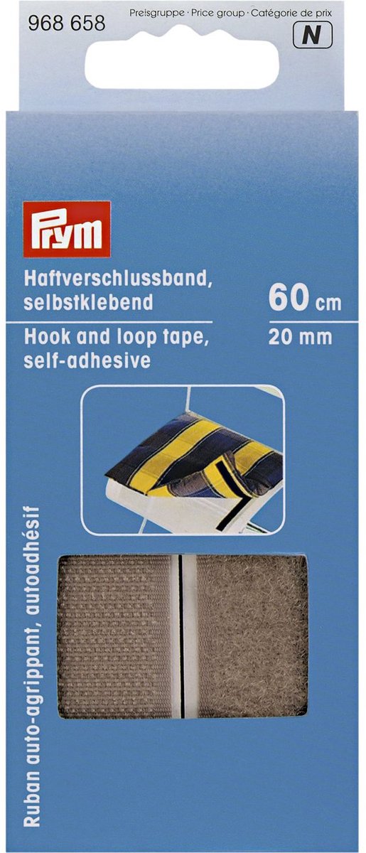 Klittenbandsluiting zelfklevend 20 mm grijs 60 cm