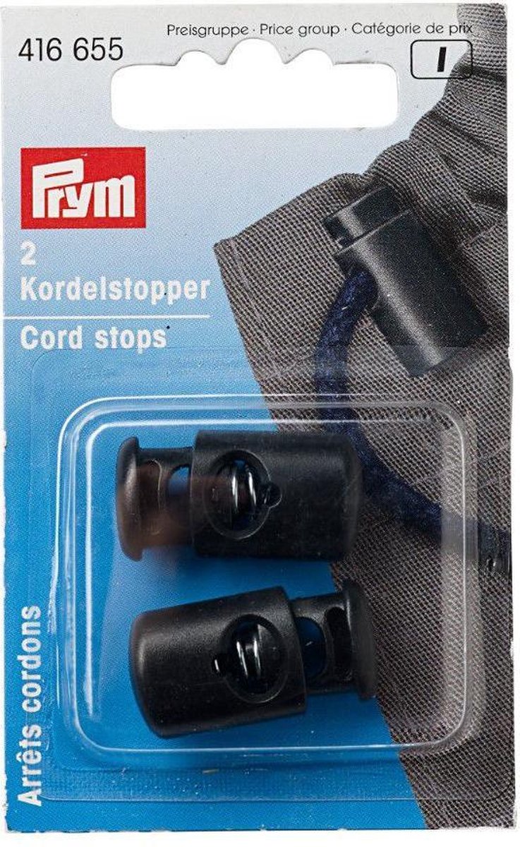 Koordstoppers met 1 gaatje kunststof zwart - 2 stuks