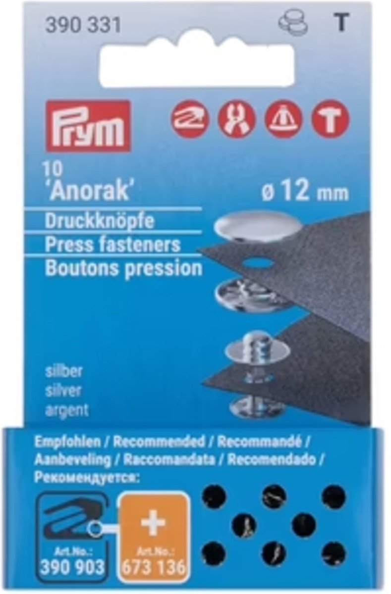 Navullingen naaivrijdrukknoop voor 390330 zilverkleurig 12mm 10 st. - Prym