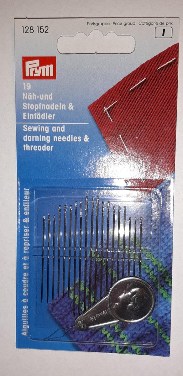   128152 - 19 naai- en stopnaalden assorti & draaddoorsteker wilhelmientje - lengte naalden 39 - 55 mm