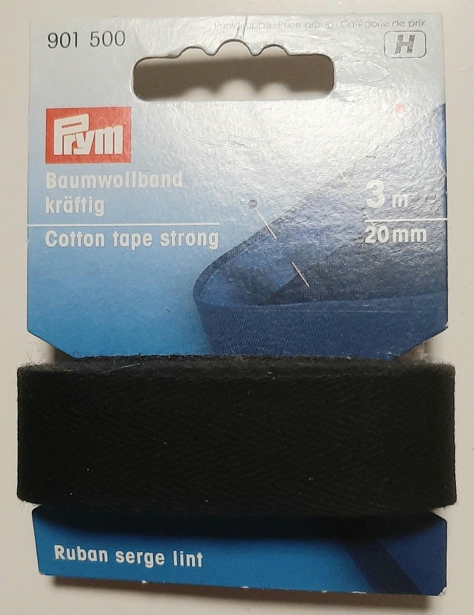 Prym 901 500 - katoenband stevig zwart - keperband - stofband zwart - 20mm x 3m - 2cm breed