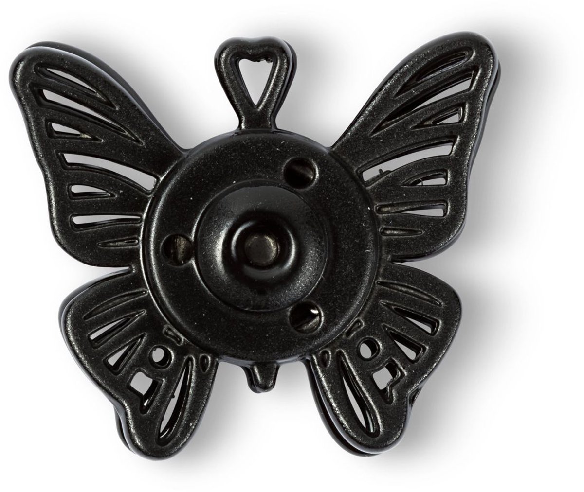   Fournituren - Knopen en sluitingen - Aannaaidrukknopen vlinder 25 mm zwart 2 st. - Fournituren elastieken band - Zwart - 1 kaart