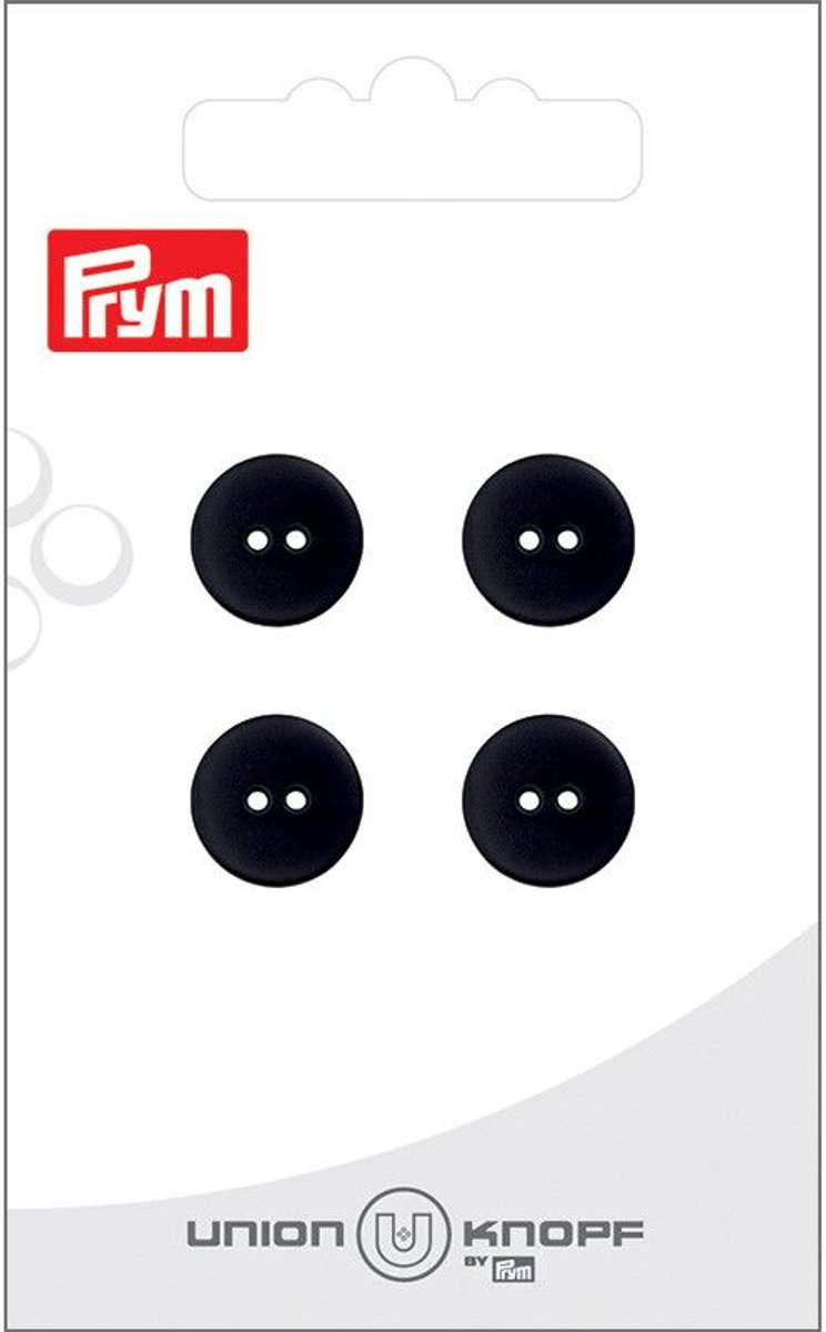 Prym Fournituren - Knopen en sluitingen - Knoop 2 gaatjes 12mm zwart 4st - Fournituren elastieken band - Zwart - 1 kaart