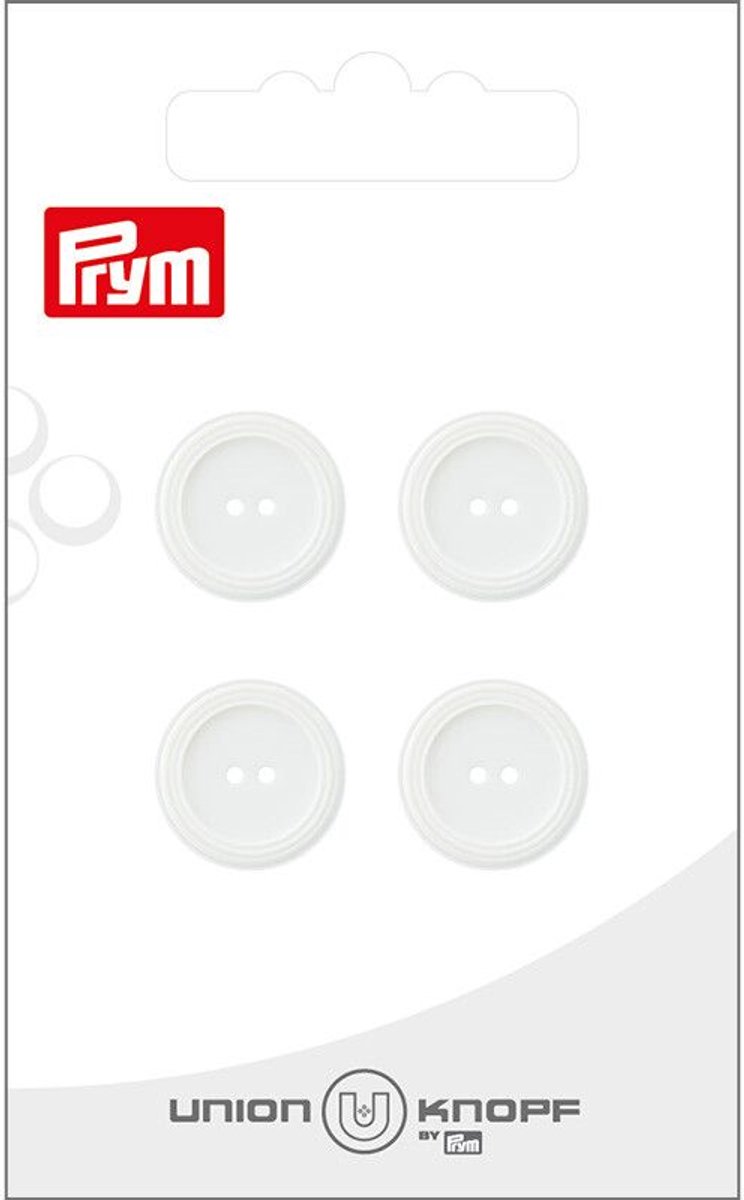 Prym Fournituren - Knopen en sluitingen - Knoop Kunststof 15mm wit 4st - Fournituren elastieken band - Wit - 1 kaart