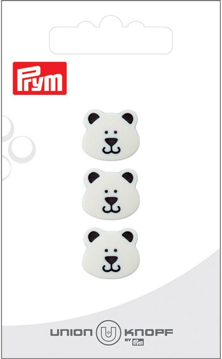   Fournituren - Knopen en sluitingen -   Kunststof Beer 15mm wit 3 st - Fournituren elastieken band - Wit - 1 kaart