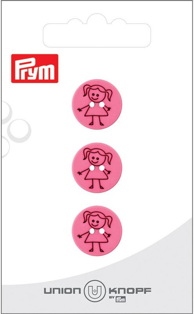   Fournituren - Knopen en sluitingen -   Kunststof Girl 15mm pink 3st - Fournituren elastieken band - Roze - 1 kaart