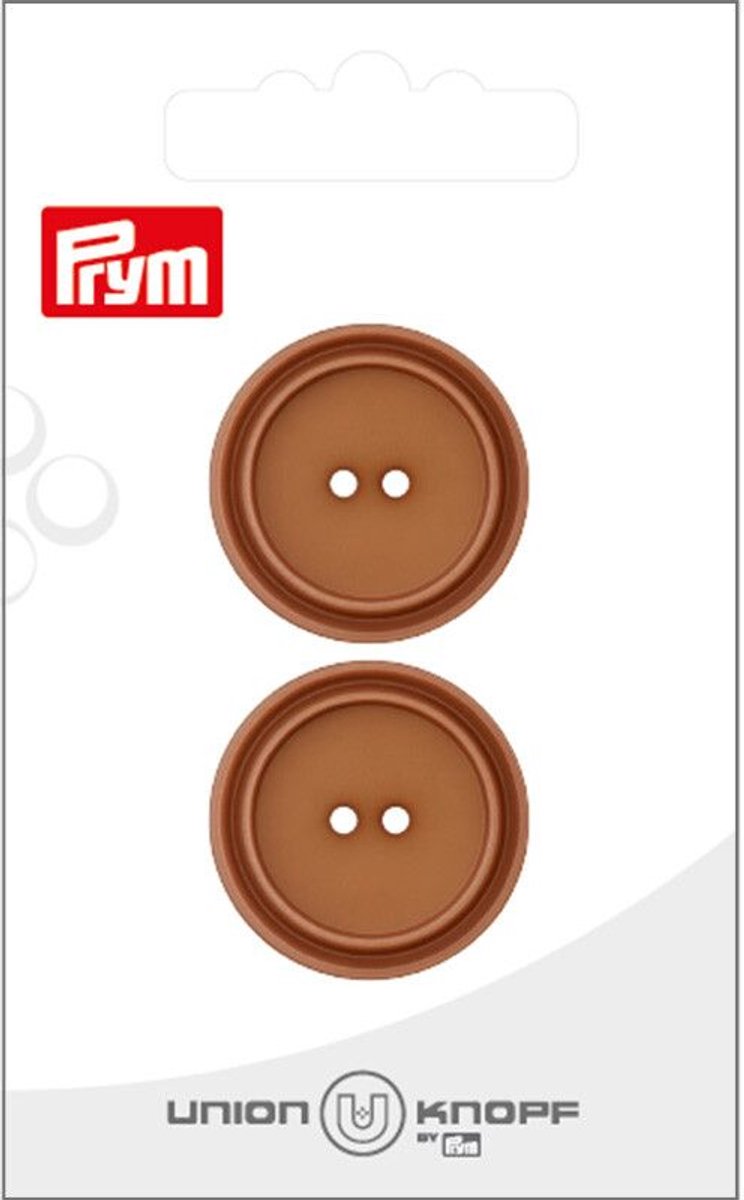 Prym Fournituren - Knopen en sluitingen - Knoop Poly-knoop 2gaatjes 25mm medium bruin 2pc - Fournituren elastieken band - Medium Bruin - 1 kaart