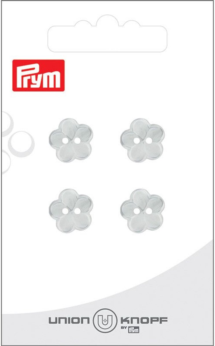   Fournituren - Knopen en sluitingen -   bloem 2 gaatjes 12mm wit 4st - Fournituren elastieken band - Wit - 1 kaart