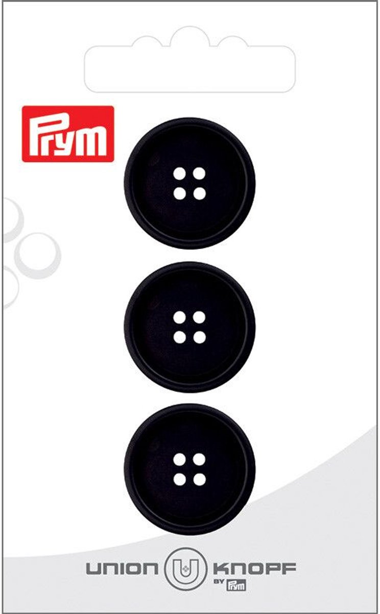   Fournituren - Knopen en sluitingen -   corozo 4 gaatjes 20mm zwart 3st - Fournituren elastieken band - Zwart - 1 kaart