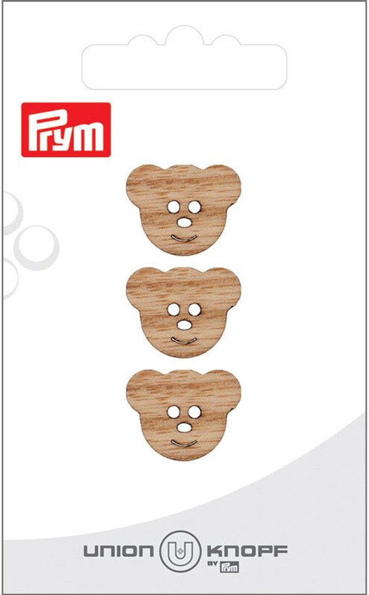   Fournituren - Knopen en sluitingen -   hout beer 2 gaatjes 18mm beige 3st - Fournituren elastieken band - Beige - 1 kaart