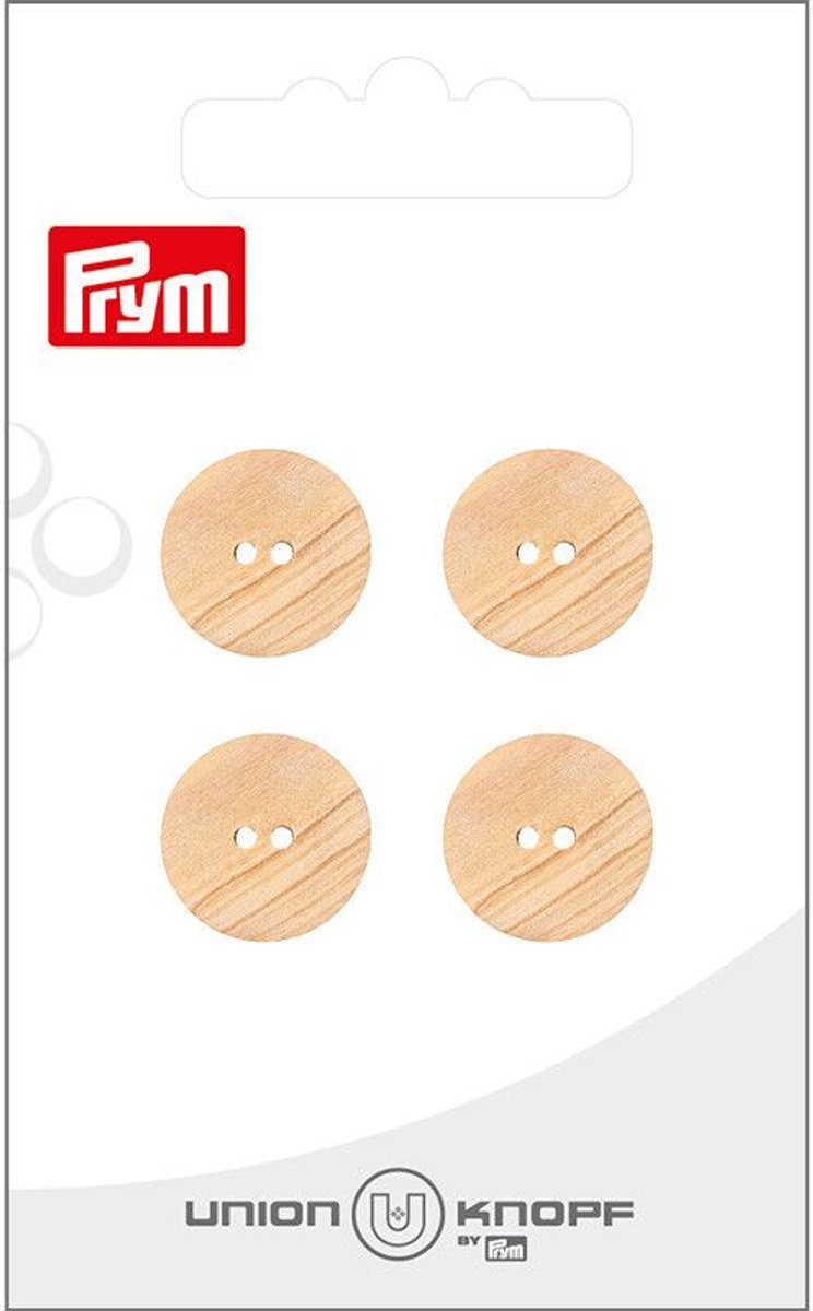 Prym Fournituren - Knopen en sluitingen - Knoop hout vlak 2 gaatjes 15mm beige 4st - Fournituren elastieken band - Beige - 1 kaart