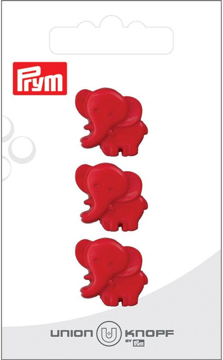   Fournituren - Knopen en sluitingen -   olifant 19mm rood 3st - Fournituren elastieken band - Rood - 1 kaart