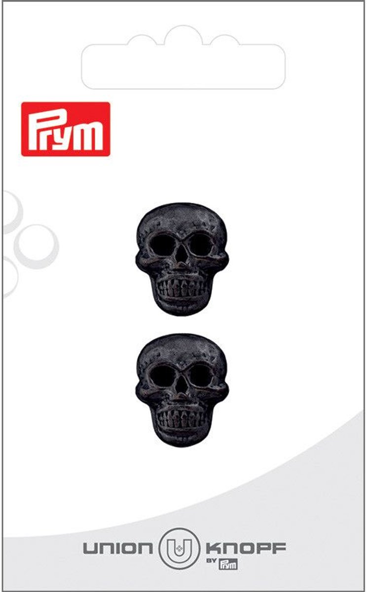   Fournituren - Knopen en sluitingen -   schedel 18mm zwart koper 2st - Fournituren elastieken band - Zwart - 1 kaart