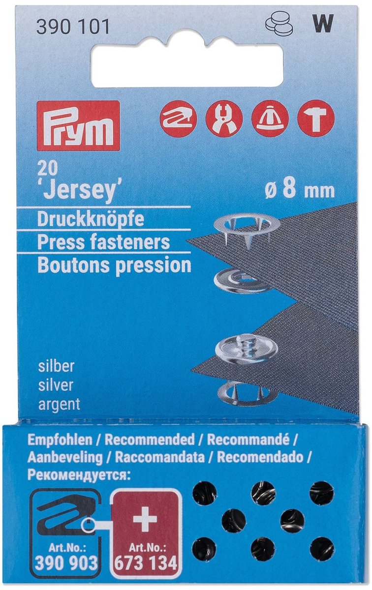   Fournituren - Knopen en sluitingen - Naaivrijdrukknopen JERSEY MS 8 mm zilver - Fournituren elastieken band - Zilver - 1 kaart