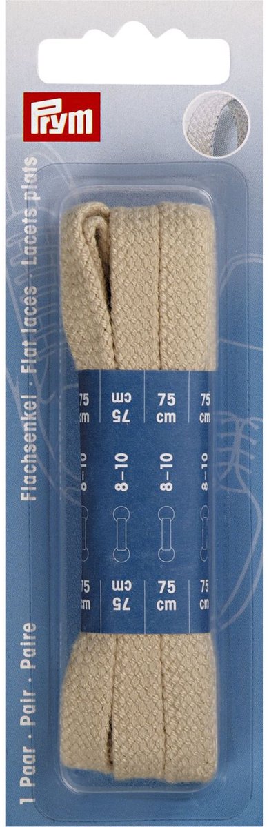 Prym Fournituren - Knopen en sluitingen - Platte veters 8 x 750 mm beige 1 paar - Fournituren elastieken band - Beige - 1 kaart