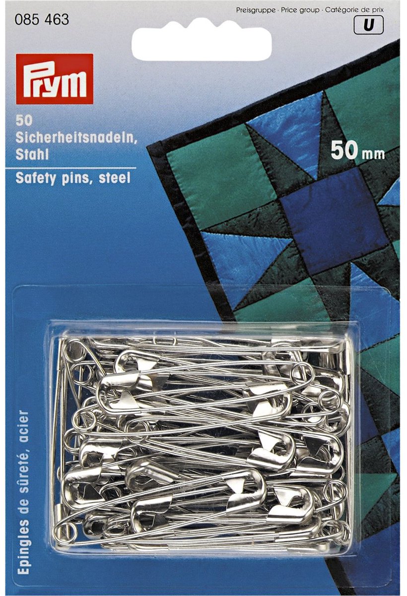   Fournituren - Naalden en  en - Veiligheidsspelden staal No. 3 zilverkleurig 50 mm 50 st. - Fournituren elastieken band - Zilverkleurig - 1 kaart