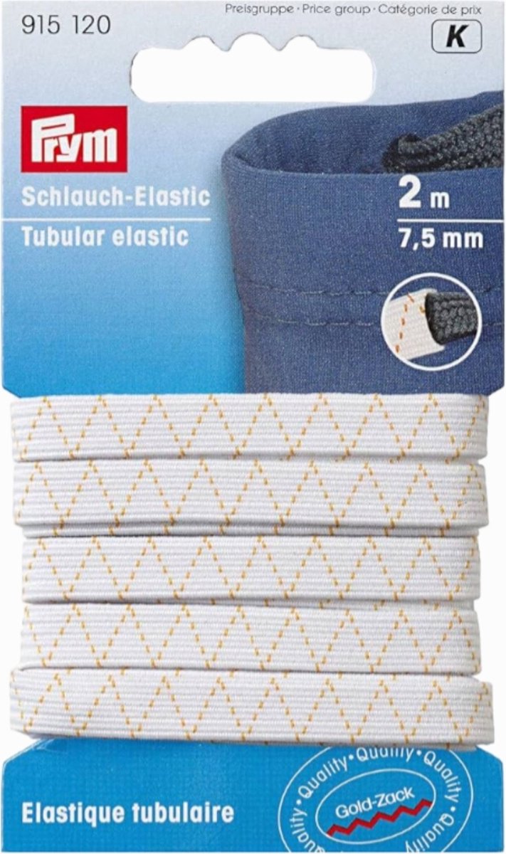 Prym Fournituren Banden - Dubbel elastiek 7,5 mm wit 2 m - Fournituren elastieken band - Wit - 1 kaart