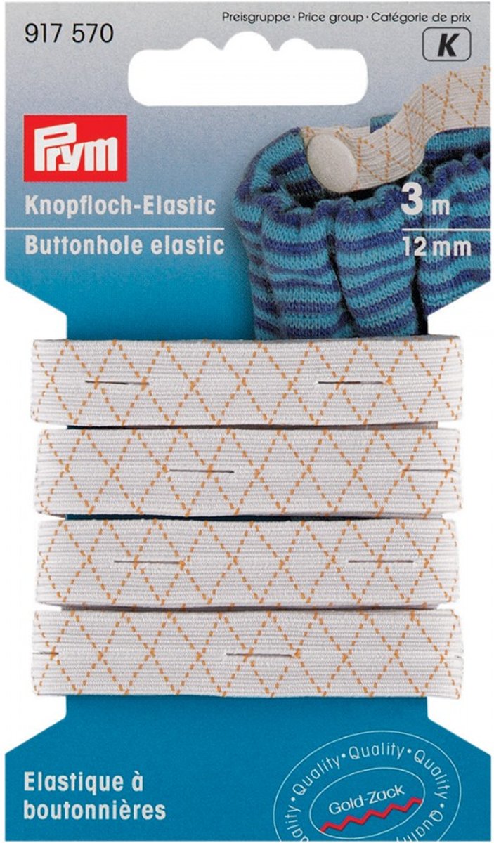 Prym Knoopsgatenelastiek - 12 mm -  Wit -  3 meter lang