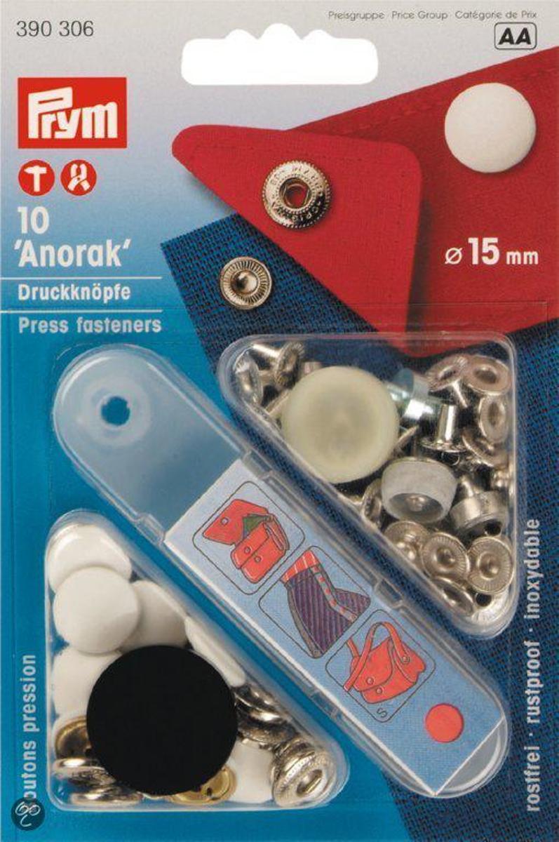   Naaivrijdrukknopen ANORAK MS kap gelakt wit 15 mm