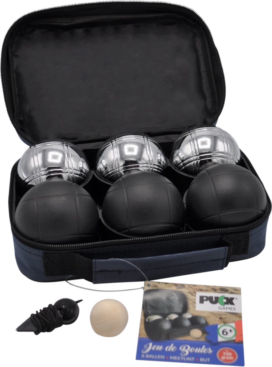   - Jeu de boules set in tas - zilver/zwart - met but en meetlint