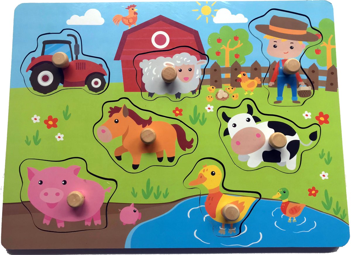 Houten steekpuzzel dieren op de boerderij