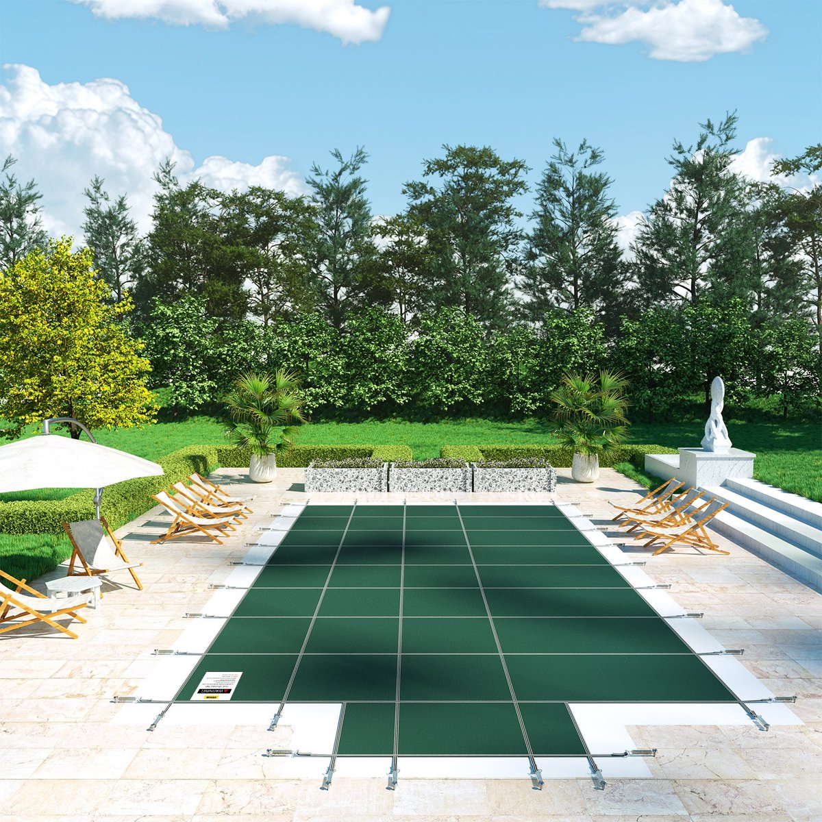 Pugsdrly Zwembad veiligheidsafdekking voor 18x36ft rechthoekig ingegraven zwembad, veiligheidszwembadafdekking met 4x10ft eindtreden in het midden, solide zwembadafdekking van gaas met drainagegaten, winter veiligheidsafdekking, groen