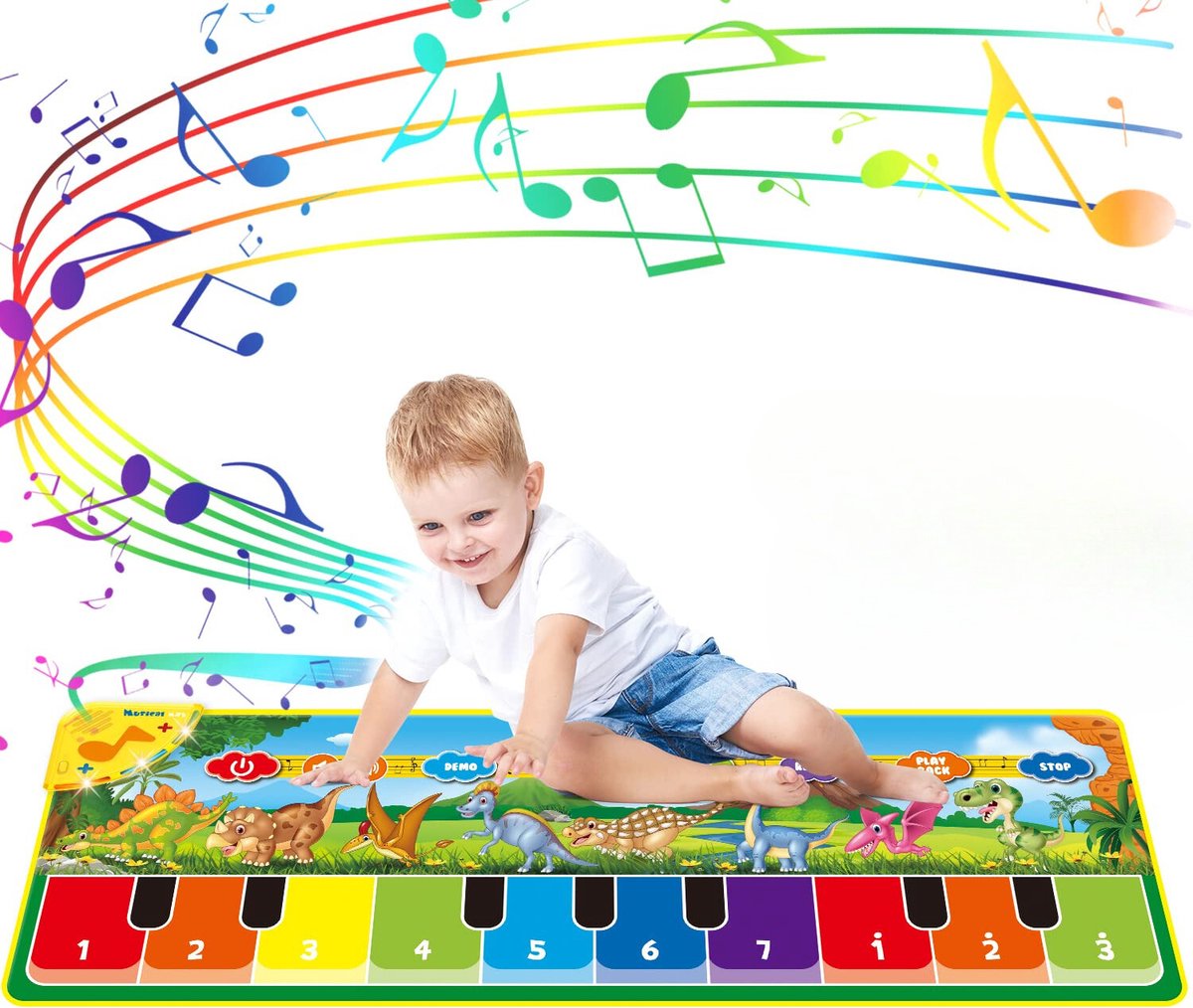 Pumpify Dansmat – Pianomat – Muziekmat – Speelmat - Dinosaurus – Speelgoed - 1 jaar - 2 jaar - 3 jaar - Voor Kinderen - Voor Jongens - Voor Meisjes - 110x36 cm