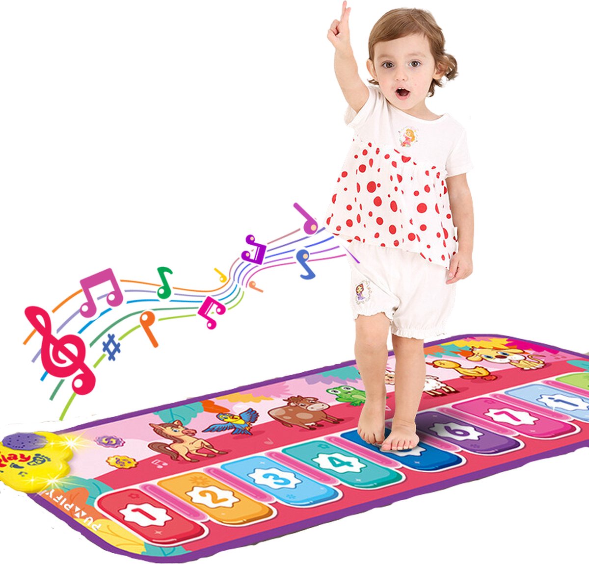 Pumpify Dansmat – Pianomat – Muziekmat – Speelmat - Roze Dieren Dansmat – Speelgoed - 1 jaar - 2 jaar - 3 jaar - Voor Kinderen - Voor Meisjes - Voor Jongens - 100x32 cm - Speelgoedboek