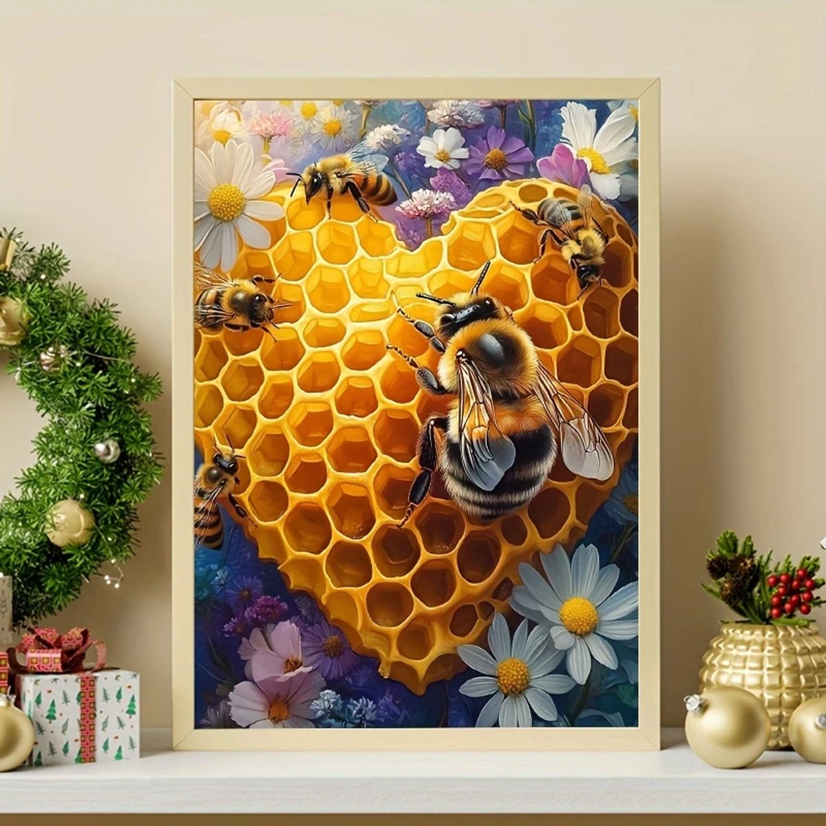 Diamond Painting - Bijen - Honingraad - Hart - Madeliefjes - Volledig - Ronde steentjes - 30x40cm