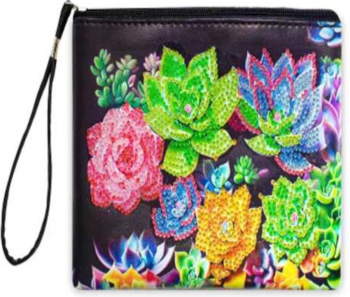 Diamond Painting - Bloemen - Clutch - Portemonnee - Make-up tas - 16x21cm - 1 groot vak