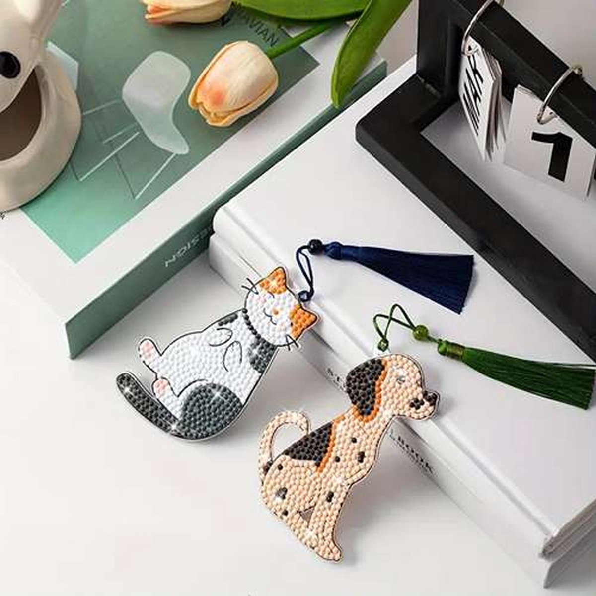 Diamond Painting - Boekenlegger - Hond - Kat - Volledig - Ronde steentjes - 7.5x24.5cm